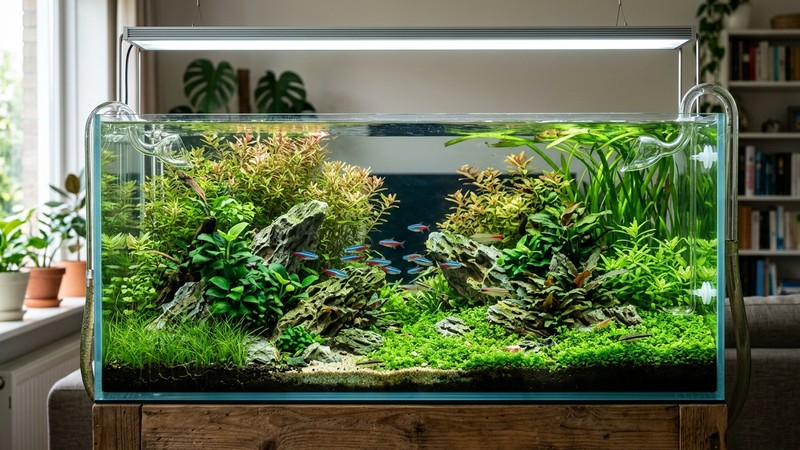 un acuario plantado sano y equilibrado sin rastro de algas
