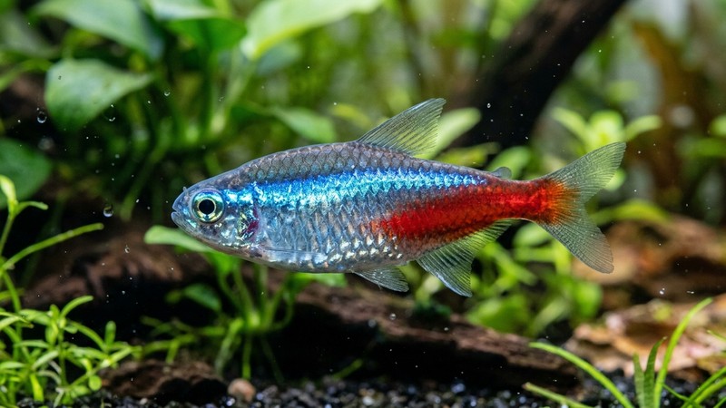 un primer plano del costado brillante y sano de un pez de acuario con las escamas perfectas en agua cristalina