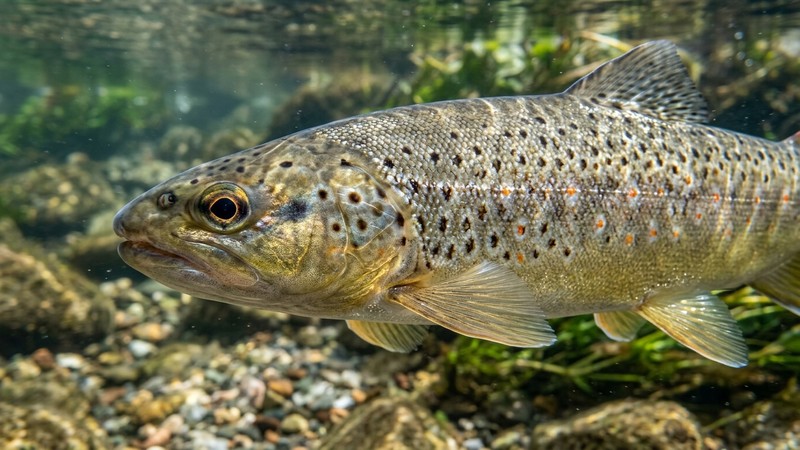 un primer plano de un pez sano con la piel brillante y las escamas intactas en agua transparente