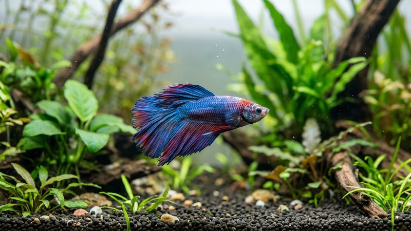 un pez de acuario tranquilo y sano nadando en agua muy clara